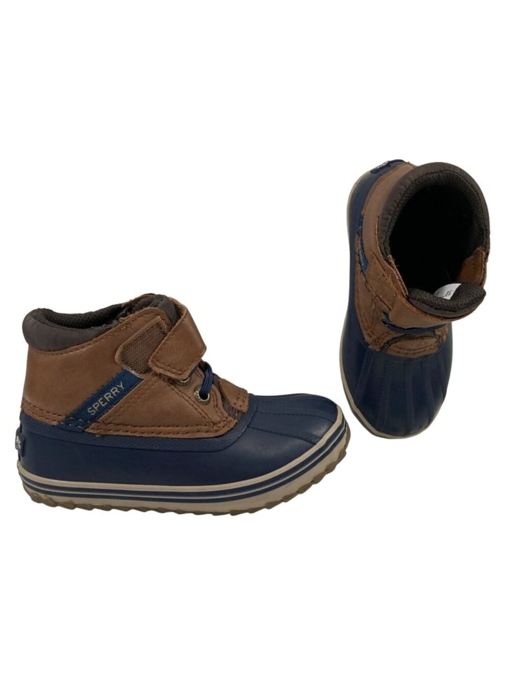 Sperry Bowline Storm Duck Boots Kid 8M Blue Brown Water Resistant Outdoor Preppy
